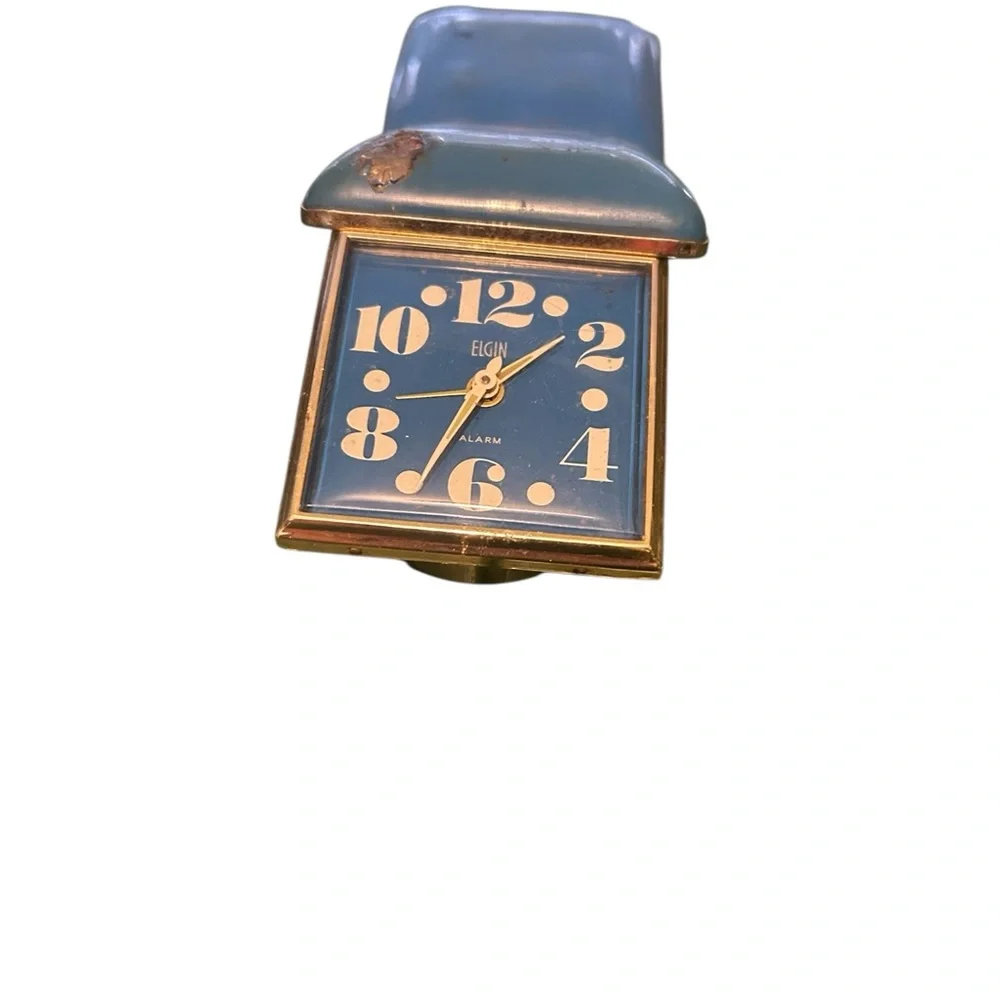 Vintage Elgin Blue and Gold Alarm Clock